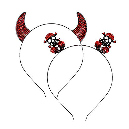 TIKCOOL Halloween Devil Horns Headbands for Women Girls Spooky Rhinestone Skull Hairbands Halloween Cosplay Costume Party Hair Hoop Holiday Gifts