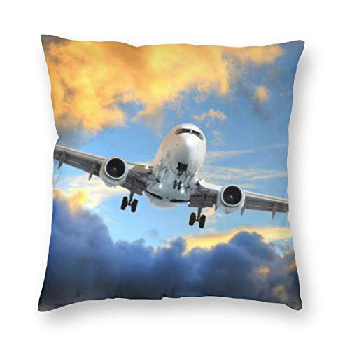 WAZHIJIA Blue Sky Plane Decorative Throw Pillow Covers 18 X 18 InchCotton Linen Cushion Cover Square Pillow Cases for Car Sofa Home Decor