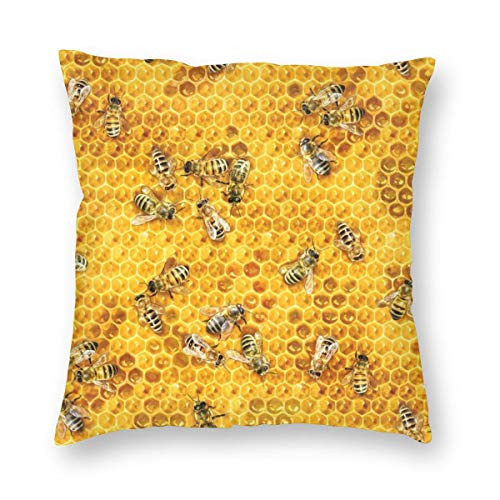 WAZHIJIA Bee Decorative Throw Pillow Covers 18 X 18 InchHoneycomb Cotton Linen Cushion Cover Square Pillow Cases for Car Sofa Home Decor