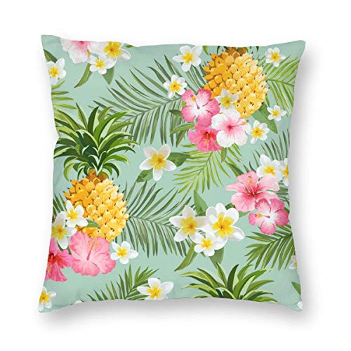 WAZHIJIA Watercolor Pineapple Flower Decorative Throw Pillow Covers 18 X 18 InchTropical Fruit Plant Cotton Linen Cushion Cover Square Pillow Cases for Car Sofa Home Decor