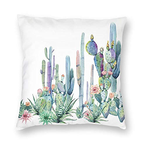 WAZHIJIA Cactus Decorative Throw Pillow Covers 18 X 18 InchPlant Flower Watercolor Painting Cotton Linen Cushion Cover Square Pillow Cases for Car Sofa Home Decor