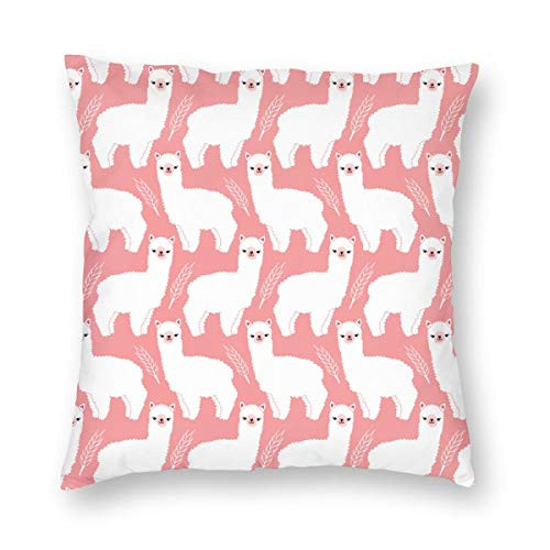 WAZHIJIA White Alpaca Decorative Throw Pillow Covers 18 X 18 InchCotton Linen Cushion Cover Square Pillow Cases for Car Sofa Home Decor Cartoon Animals