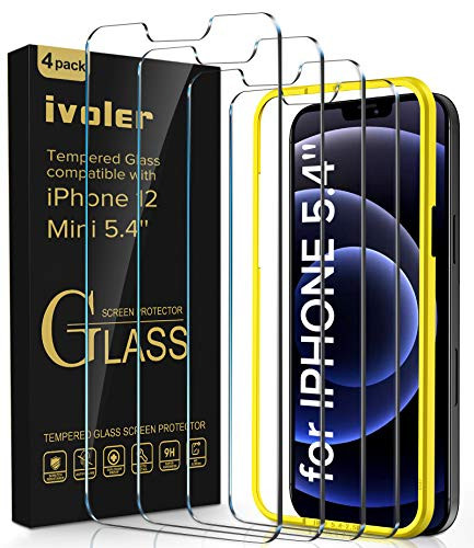 4 Pack iVoler Tempered Glass Screen Protector Compatible with iPhone 12 Mini 5_4 inch Case Friendly Alignment Frame Easy Installation Yellow HD Clear Anti-Scratch Film
