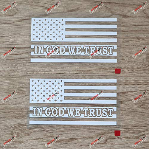 2X White 6 Inches American USA Flag in God We Trust Decal Vinyl Sticker Car Laptop Window Die Cut no bkgrd