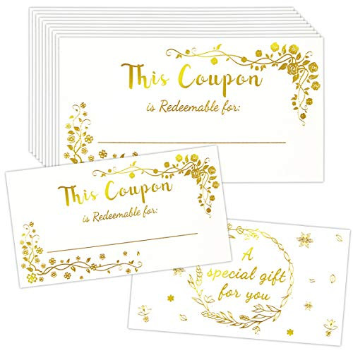 50 Coupon Cards Gold Foil Blank Gift Certificates Employee Appreciation Gifts Redeem Vouchers 2 X 3_5