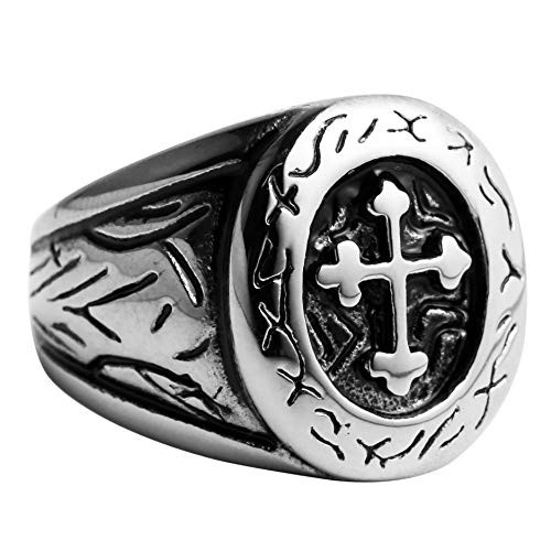 HZMAN Vintage Celtic Cross Stainless Steel Ring Band Medieval Biker for Men