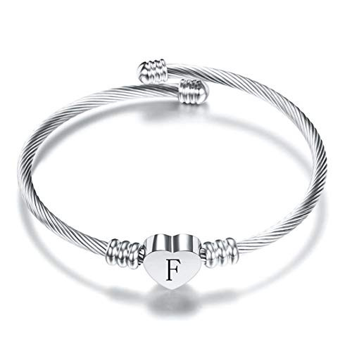 SBI Jewelry Initial Letter F Bracelet Bangle Silver Heart Cuff Bracelet for Mom Wife Women Girls Birthday Gift SBI Jewelry Initial Letter F Bracelet Bangle Silver Heart Cuff Bracelet for Mom Wife Women Girls Birthday Gift