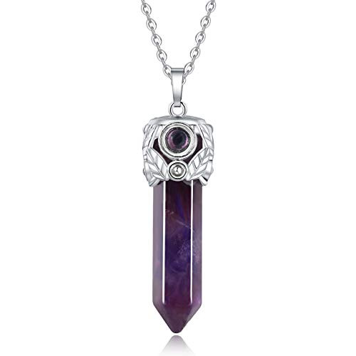 XIANNVXI Natural Healing Crystals Amethyst Point Pendant Necklace Reiki Hexagonal Pointed Stone Necklaces Gemstone Quartz Jewelry for Women