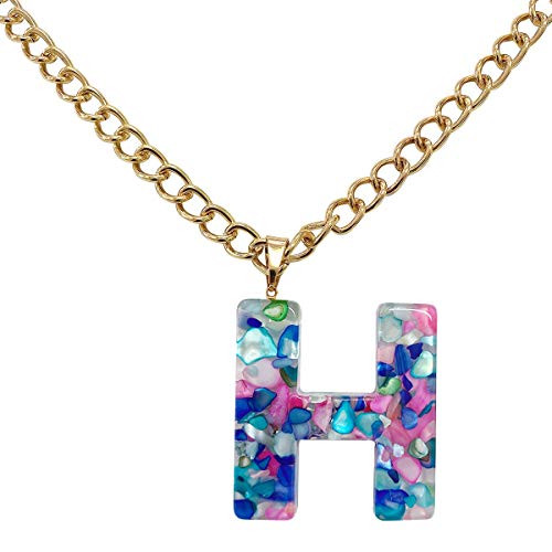 yfstyle Initial Letter Pendant Necklace Alphabet A-Z Large Letter Necklace Letter Resin Pendant Necklace Adjustable Hip Hop Pendant Necklace for Women Girls Birthday Gift H