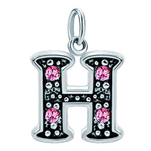 DemiJewelry Letter H Charm Alphabet Initial Charms with Pink Crystal Beads for Bracelets   Necklaces H