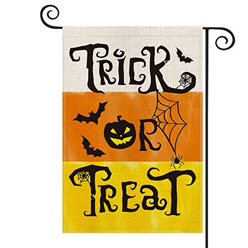 AVOIN Halloween Trick or Treat Garden Flag Vertical Double Sized Bat Spider Web Jack-O-Lantern Yard Outdoor Decoration 12_5 x 18 Inch