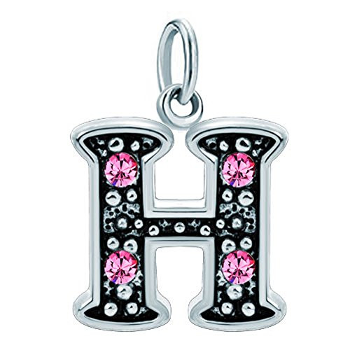 Lifequeen Alphabet Charms A-Z Initial Letter Charm Pink Crystal Spacer Beads for European Bracelets H