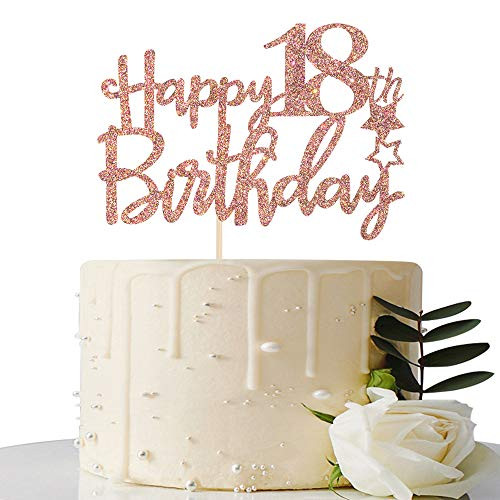 Rose Gold Glitter Happy 18th Birthday Cake Topper - 18 Cake Topper - 18th Birthday Party Supplies - 18th Birthday Party Decorations