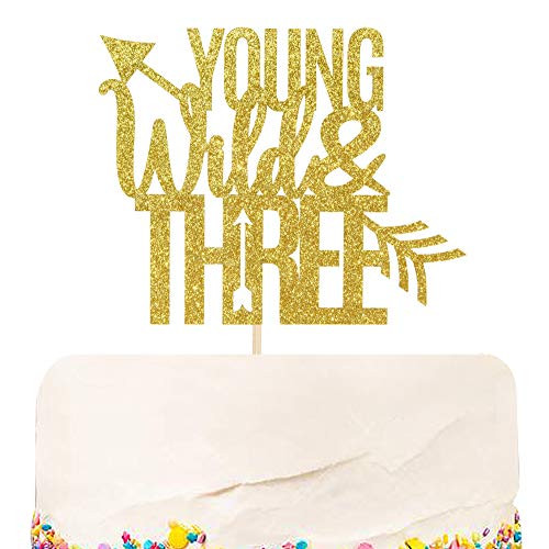 Halodete Glitter Young Wild Three Cake Topper - Happy 3rd Birthday Cake Topper - Children Birthday Party Cake Decoration Gold Halodete Glitter Young Wild Three Cake Topper - Happy 3rd Birthday Cake Topper - Children Birthday Party Cake Decoration Gold