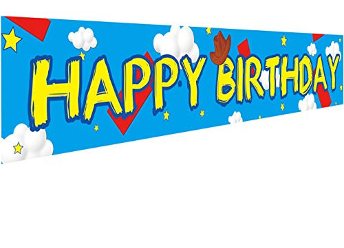 Large Toy Story Happy Birthday Banner  Toy Story Birthday Party Supplies Decorations  Toy Story 4 Birthday Decoration for Boys Kids Baby Shower Birthday Party - 9_8 x 1_6FT