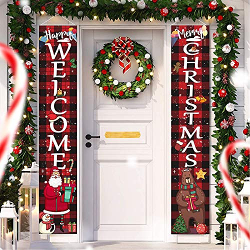 Christmas Porch Sign Red Welcome and Merry Christmas Hanging Sign Banner for Xmas Decoration Holiday Home Indoor Outdoor Porch Wall RedBlack Christmas Porch Sign Red Welcome and Merry Christmas Hanging Sign Banner for Xmas Decoration Holiday Home Indoor Outdoor Porch Wall RedBlack