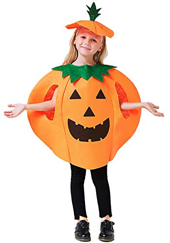 DaLin 3PCS Pumpkin Costume for Kids Children Halloween Pumpkin Cosplay Party ClothesHat and BagM Orange