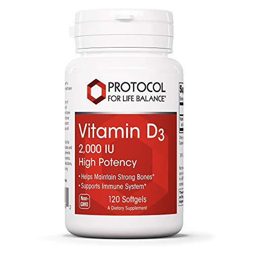 Protocol For Life Balance - Vitamin D3 2000 IU High Potency - Supports Calcium Absorption Bone and Dental Health Immune System Function Nervous System and Cognitive Function - 120 Softgels Protocol For Life Balance - Vitamin D3 2000 IU High Potency - Supports Calcium Absorption Bone and Dental Health Immune System Function Nervous System and Cognitive Function - 120 Softgels