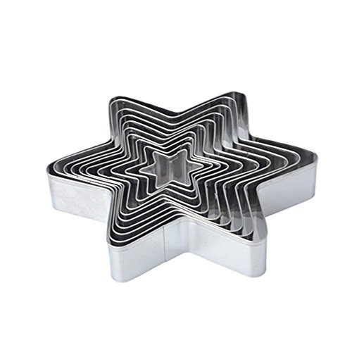 Homy Feel Star of David Cookie Biscuit Cutter Set 10 Jewish Star Pastry Donut Cutter Set Star Cookie Cutters Nesting Star Shaped Baking Metal Ring Molds