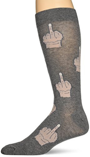 K_ Bell Mens Classics Novelty Crew Socks Middle Finger Charcoal Shoe Size 6-12
