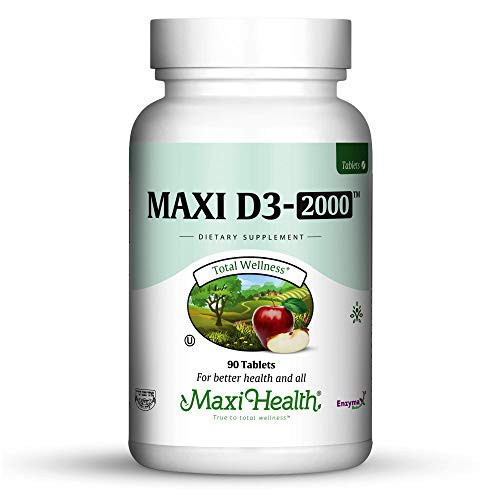 Maxi Health Natural Vitamin D3 -2000 IU - Nutrition Supplement - 90 Tablets - Kosher