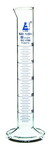 Measuring Cylinder 50ml - Class B Tolerance ±1_0ml - Borosilicate Glass Blue Graduations - Round Base - Eisco Labs