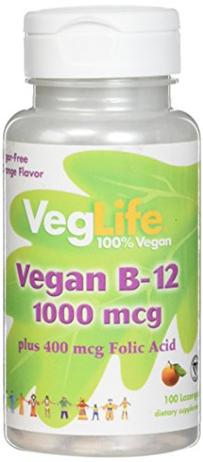 VegLife B-12 Plus Folic Acid Vegan Lozenge 1000 mcg Orange 100 Count
