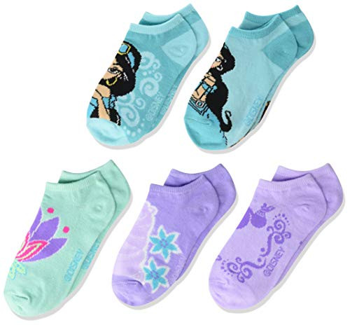 Disney girls Princess 5 Pack No Show Casual Sock Assorted- Aladdin Shoe Size 3-8 US