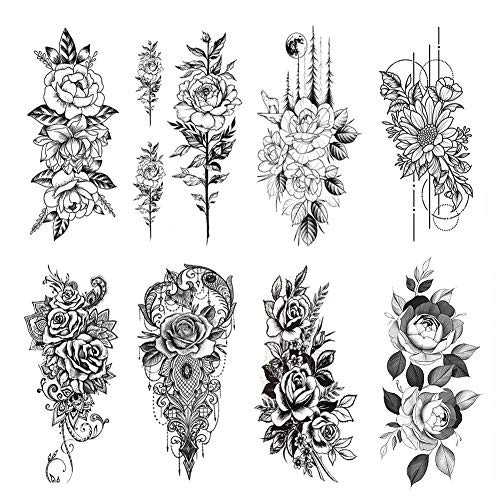 8 Sheets 3D Big Rose Peony Black Flower Temporary Tattoos For Women Waterproof Fake Body Art Arm Sketch Tattoo Stickers For Girls Shoulder Arm Leaf Tattoo DIY Costume Adults Beauty 8 Sheets 3D Big Rose Peony Black Flower Temporary Tattoos For Women Waterproof Fake Body Art Arm Sketch Tattoo Stickers For Girls Shoulder Arm Leaf Tattoo DIY Costume Adults Beauty