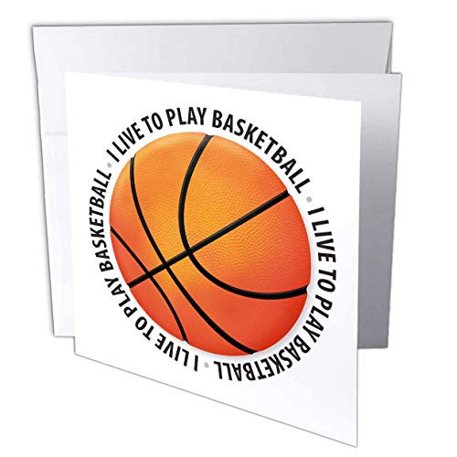 3dRose I Live To Play Basketball - text around basketball - Greeting Cards 6 x 6 inches set of 12 gc-41819-2