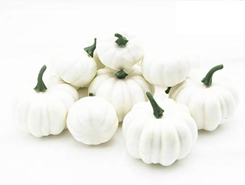 ODDIER 12 PCS Assorted Sizes Rustic Harvest White Artificial Pumpkins for Halloween Fall Thanksgiving Decorating Harvest Embellishing and Displaying
