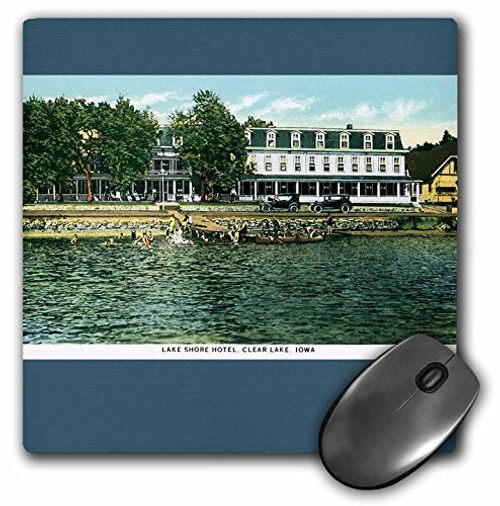3dRose LLC 8 x 8 x 0.25 Inches Mouse Pad, Lake Shore Hotel Clear Lake Iowa Waterfront Postcard Reproduction - (mp_169887_1)
