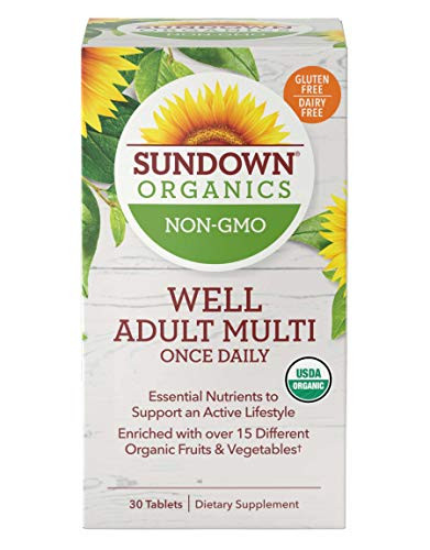 Sundown Organics Well Adult Multivitamin with Vitamin C D3 and Zinc Gluten Free 100 Non-GMO 30 Tablets