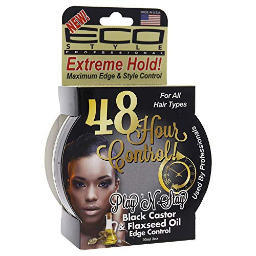 Eco Styler Play n Stay Black Castor   Flaxseed Oil Edge Control Gel 3 Ounce