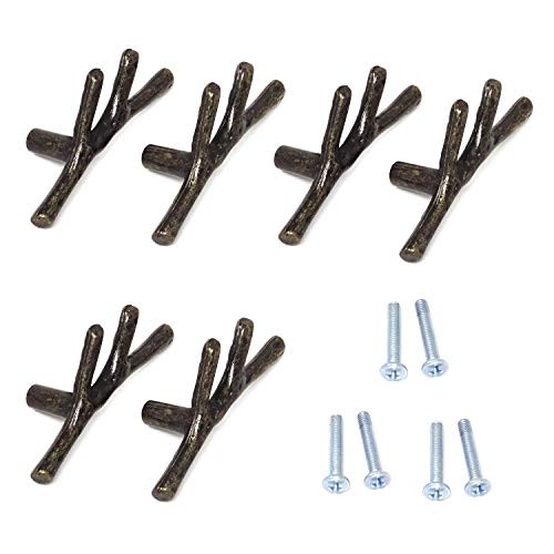 Honbay 6PCS Zinc Alloy Decorative Cabinet Wardrobe Door Drawer Twig Branch Knobs Pulls Handles for Furniture