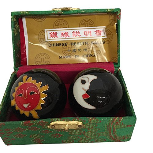 Baoding Balls Chinese Health Massage Exercise Stress Balls -Black Moon   Sun 3