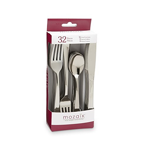 Mozaik Premium Plastic Classic Stainless Steel Coated Assorted Cutlery, 32 pieces