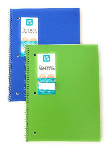 Pen  Gear Poly 1 Subject Notebook Wide Ruled 80 Sheets - GreenBlue