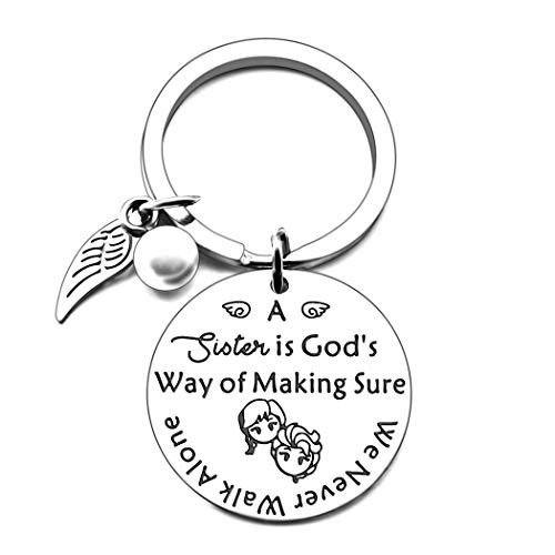 Sister Gift from Sister Keychain - A Sister is Gods Way of Making Sure We Never Walk Alone Sister Jewelry Birthday Christmas Gifts Keychain for Sisters