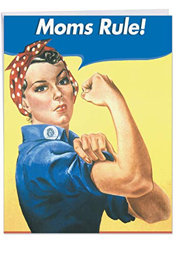 Moms Rule - Happy Mothers Day Card with Envelope Large 8_5 x 11 Inch - Retro Playful Mothers Day Greeting Card for Mother Mom - Personalized Classic Stationery Notecard J0096
