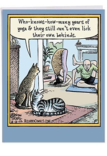 XL Birthday Greeting Card With Envelope 8_5 x 11 Inch - Hilarious Yoga Lick Behinds Happy Appreciation Card - Specialty Birthday Card for Yoga and Cat Loving People - Bday Cards J4678