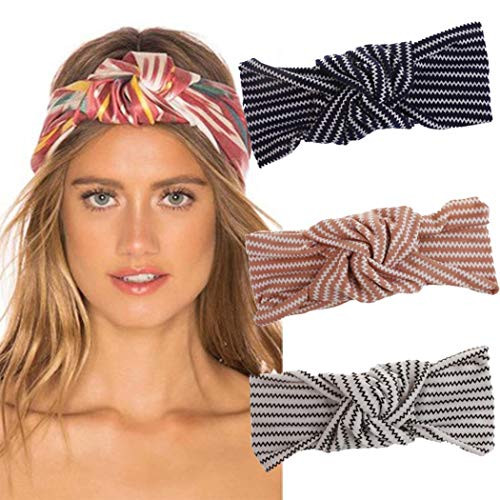 Fdesigner Boho Headbands Criss Cross Elatic Hand Band Knotted Turban Yoga Hair Bands Stretch Hand Wraps for Women and Girls Pack of 3 Style2