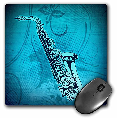 3dRose LLC 8 x 8 x 0.25 Inches Sax Jazz in Blue Mouse Pad (mp_20907_1)