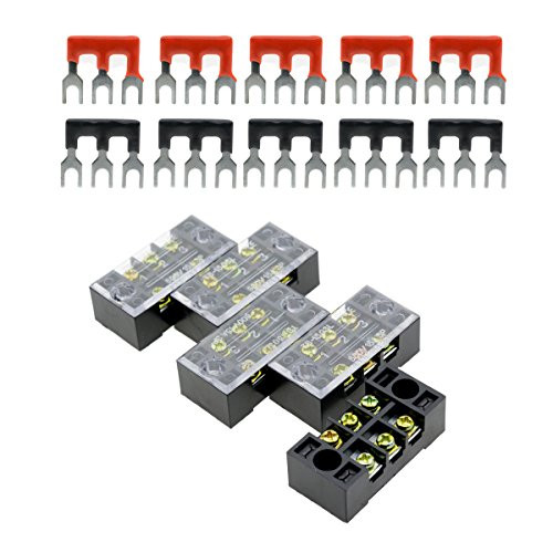 YXQ 600V 15A Positions Double Row Screw Terminal Barrier Strip Block and 15A Positions 55 Red Black Pre-Insulated Fork Type Jumper Strip 3 Postion