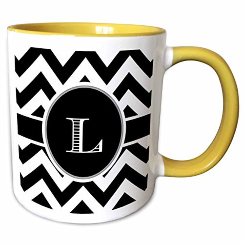 3dRose 222074_8""Black And White Chevron Monogram Initial L, Yellow" Mug 11 oz