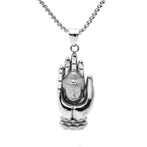 Heavstjer Fashion Stainless Steel Buddha Pendant Prayer of Hand NecklaceWhite Heavstjer Fashion Stainless Steel Buddha Pendant Prayer of Hand NecklaceWhite