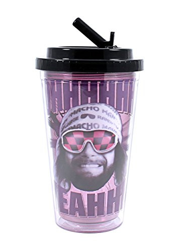 Silver Buffalo WE1584 Universal WWE Macho Man Plastic Cold Cup with Flip Straw, 16-Ounces