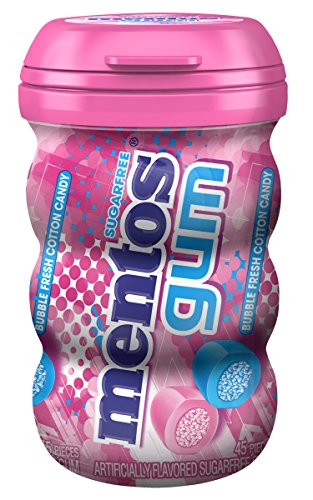 Mentos Sugar-Free Chewing Gum Bubble Fresh Cotton Candy Stocking Stuffer Gift Holiday Christmas 45 Piece Bottle