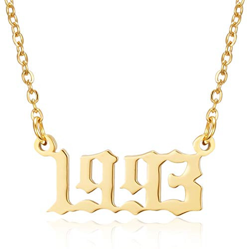 RINHOO Birth Year Number Pendant Necklace Stainless Steel Gold Number Birthday Necklace Chain Jewelry for Women Girl 2005 1993