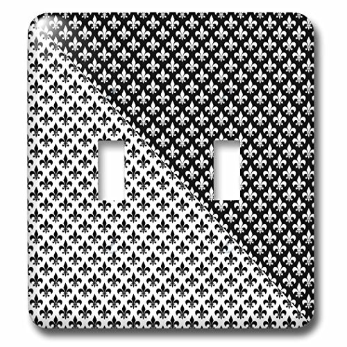 3dRose LLC lsp_63247_2 White On Black Or Black On White Fleur De Lis Floral Pattern Double Toggle Switch